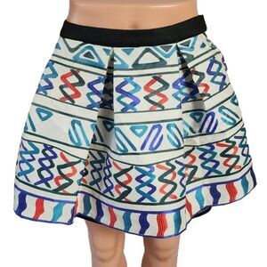 Endless Rose Multicolor Geometric Pleated Mini Skirt - NWOT Small Exposed Zipper
